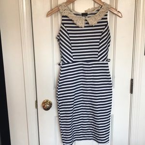 MODCLOTH Striped Tight Midi Dress with Lace Collar